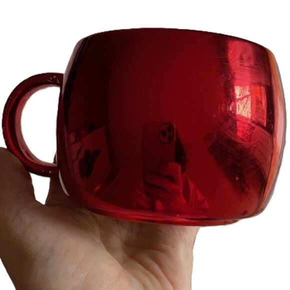 Two 2 Starbucks 2013 Holiday Christmas Ceramic gold and red Mirror Mugs Cups - Picture 6 of 11